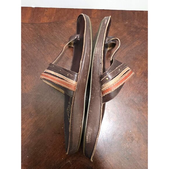 OLUKAI Women's Handcrafted Brown Leather Slip-On Sandals With Toe Loop & Embosse - Picture 6 of 10